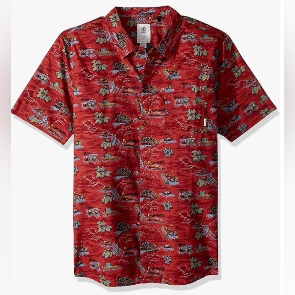 Element Men's Short Sleeve Size M Red Camping Style Fabric Button Up NWOT